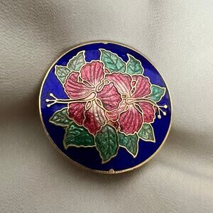 Vintage 60s Cloisonné Hibiscus Scarf Clip | Floral Enamel